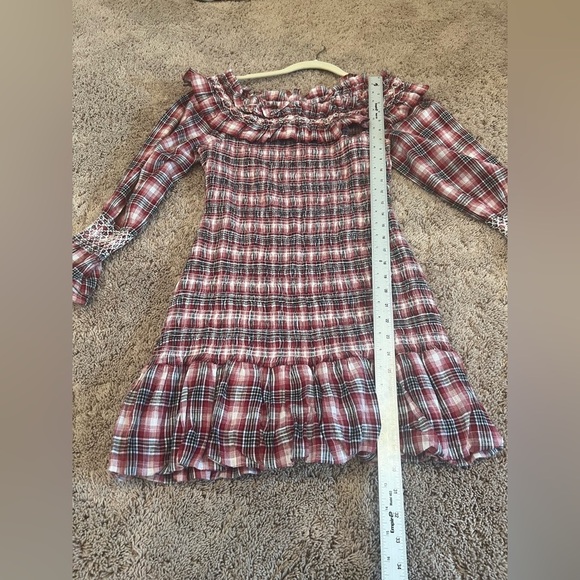 NWT new medium Anthropologie pilcro smocked red plaid mini dress ruffle tartan - Picture 16 of 17